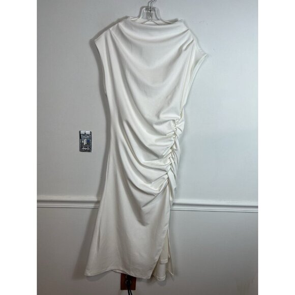Anthropologie The Maya Ruched Cowl Neck Dress White Wedding Petite Large Formal - Picture 5 of 14